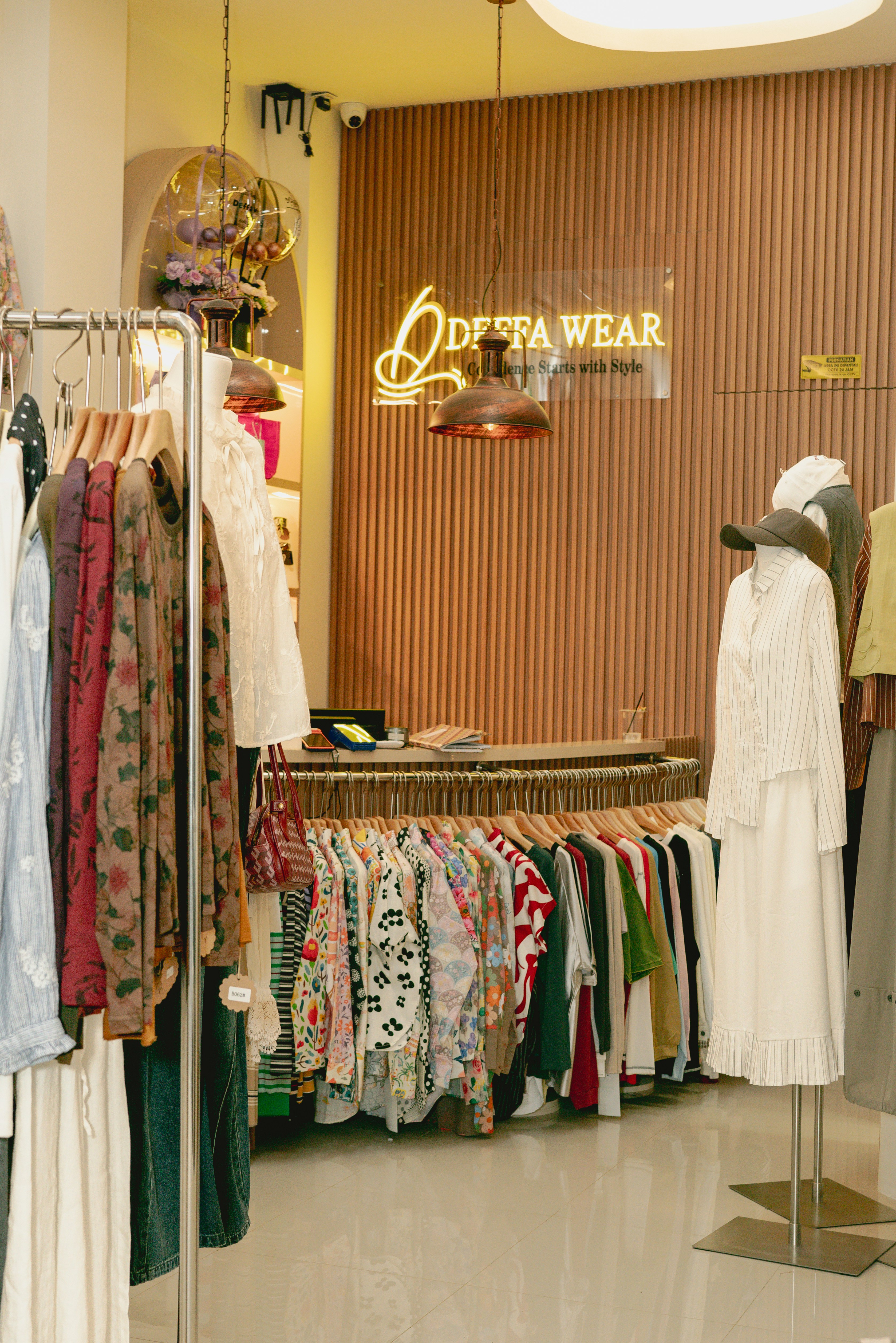 The clean and organized interior of a modern retail apparel store.