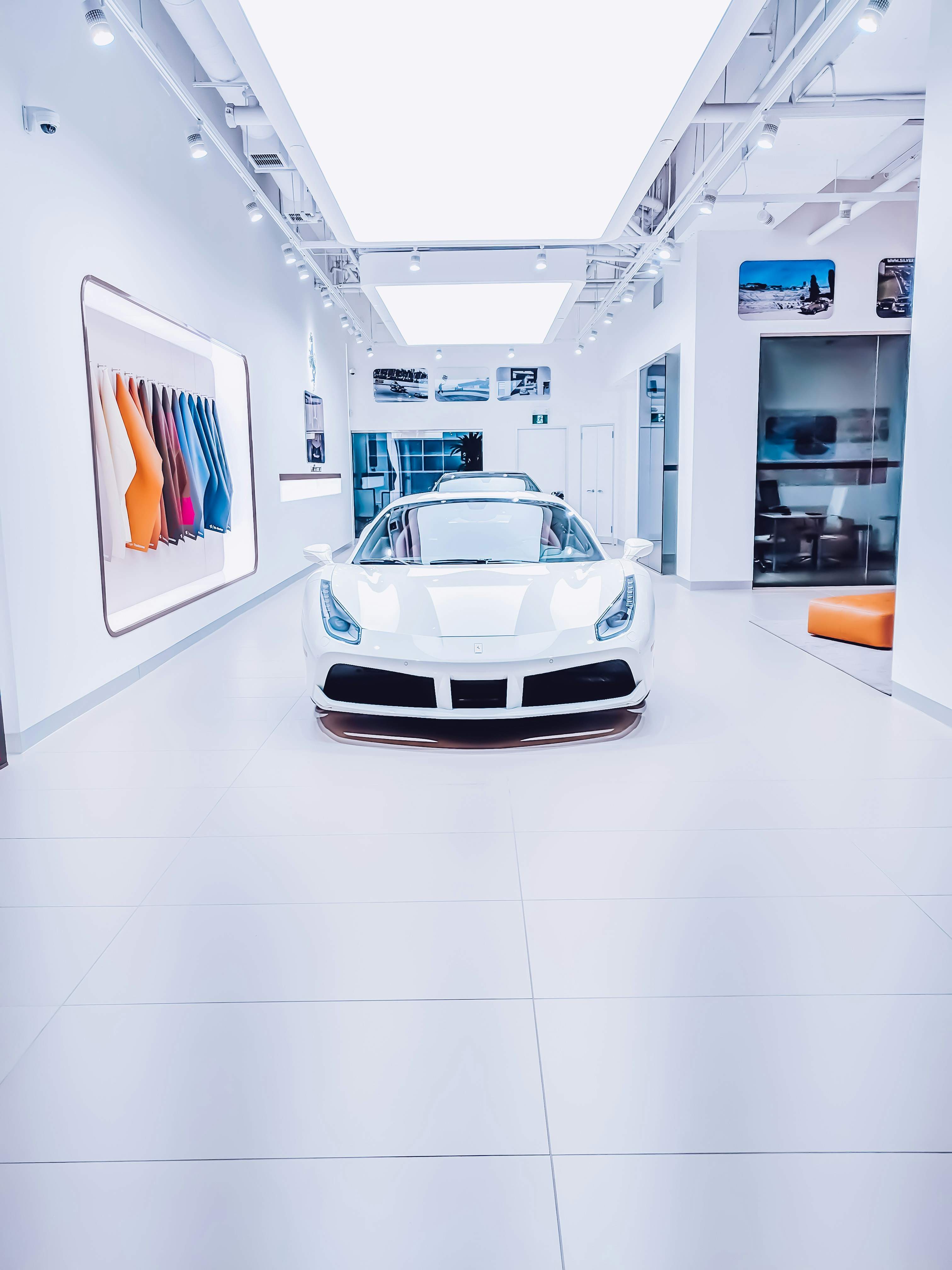 Modern car dealership showroom interior